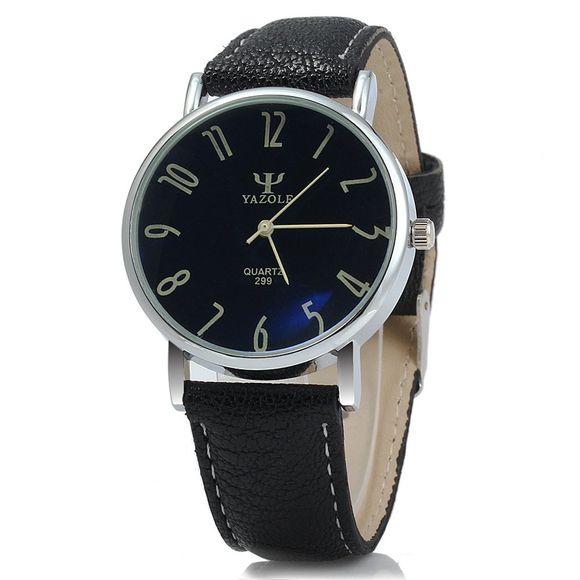 Yazole 299 Business Quartz Watch with Leather Band for Men - noir noir 