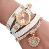 Vintage Leopard Leather Wrap Bracelet Wrist Women Watch with Heart Pendant Rhinestone - Blanc 