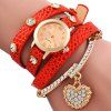 Vintage Leopard Leather Wrap Bracelet Wrist Women Watch with Heart Pendant Rhinestone - Saumon 