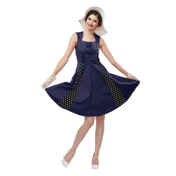 Vieux classique Style U Neck Polka Dot Imprimer Femmes A-ligne robe de robe de bal - Bleu Violet 2XL
