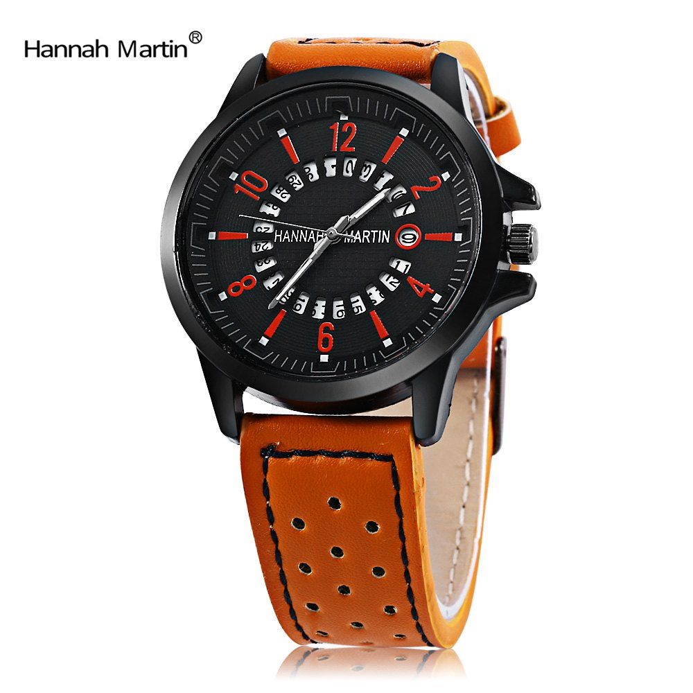

Hannah Martin HM - 1601 Male Quartz Watch Circumference Calendar Men Wristwatch, Orange