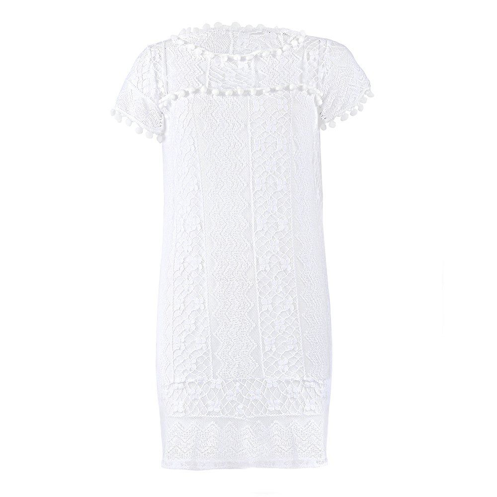 [17% OFF] 2020 Elegant Short Sleeve Round Collar White Hollow Lace ...