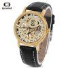 Gucamel G045 Men Auto montre mécanique horloge creuse montre bracelet en cuir lumineux - Noir bande de cuir /or cadran 