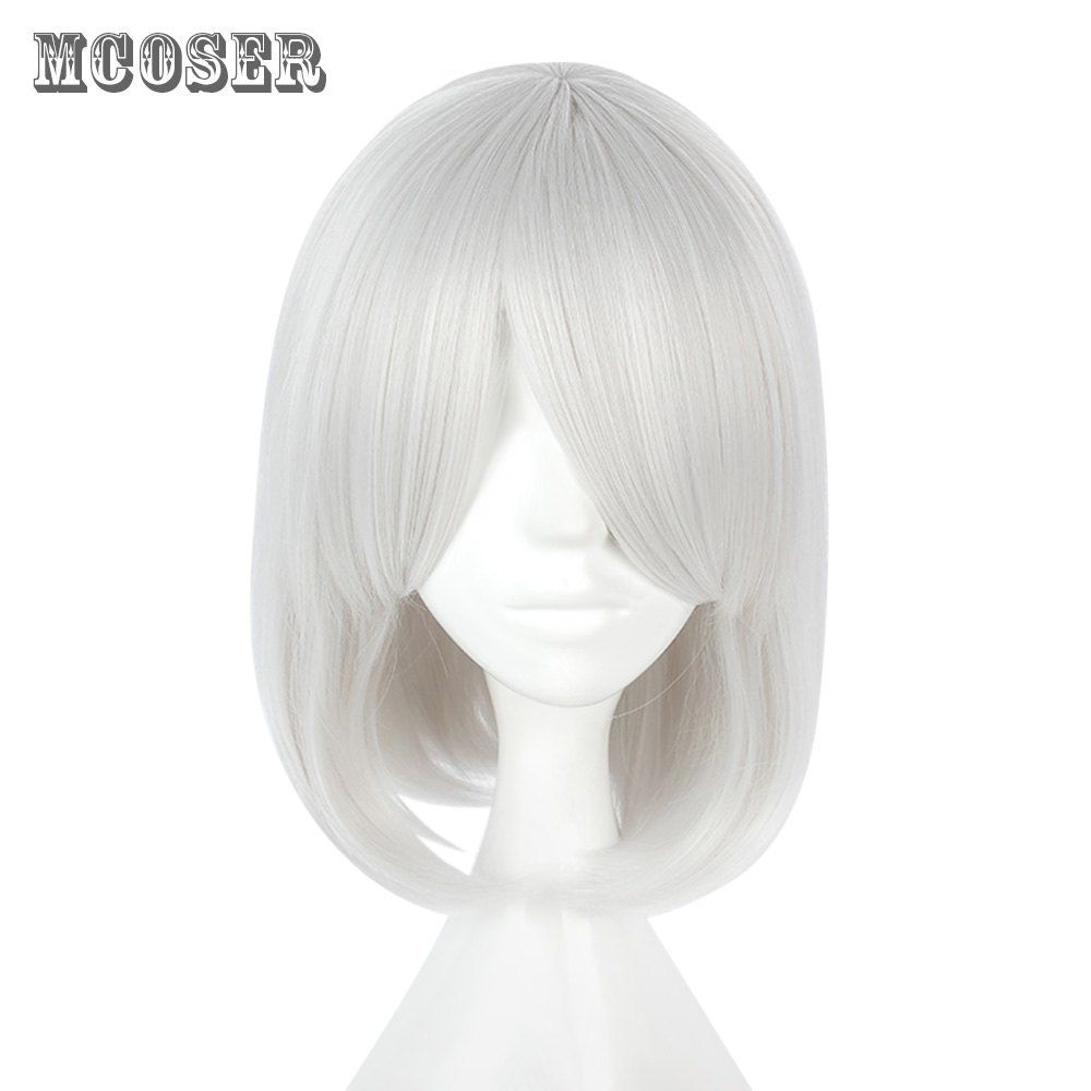 

Mcoser Tail Adduction Short Straight Side Bang Anime Wig Cosplay for NieR Automata, White