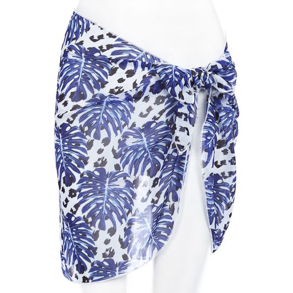 Mini-jupe portefeuille en mousseline de soie à imprimé sexy en mousseline de soie pour femme - Bleu ONE SIZE(FIT SIZE XS TO M)