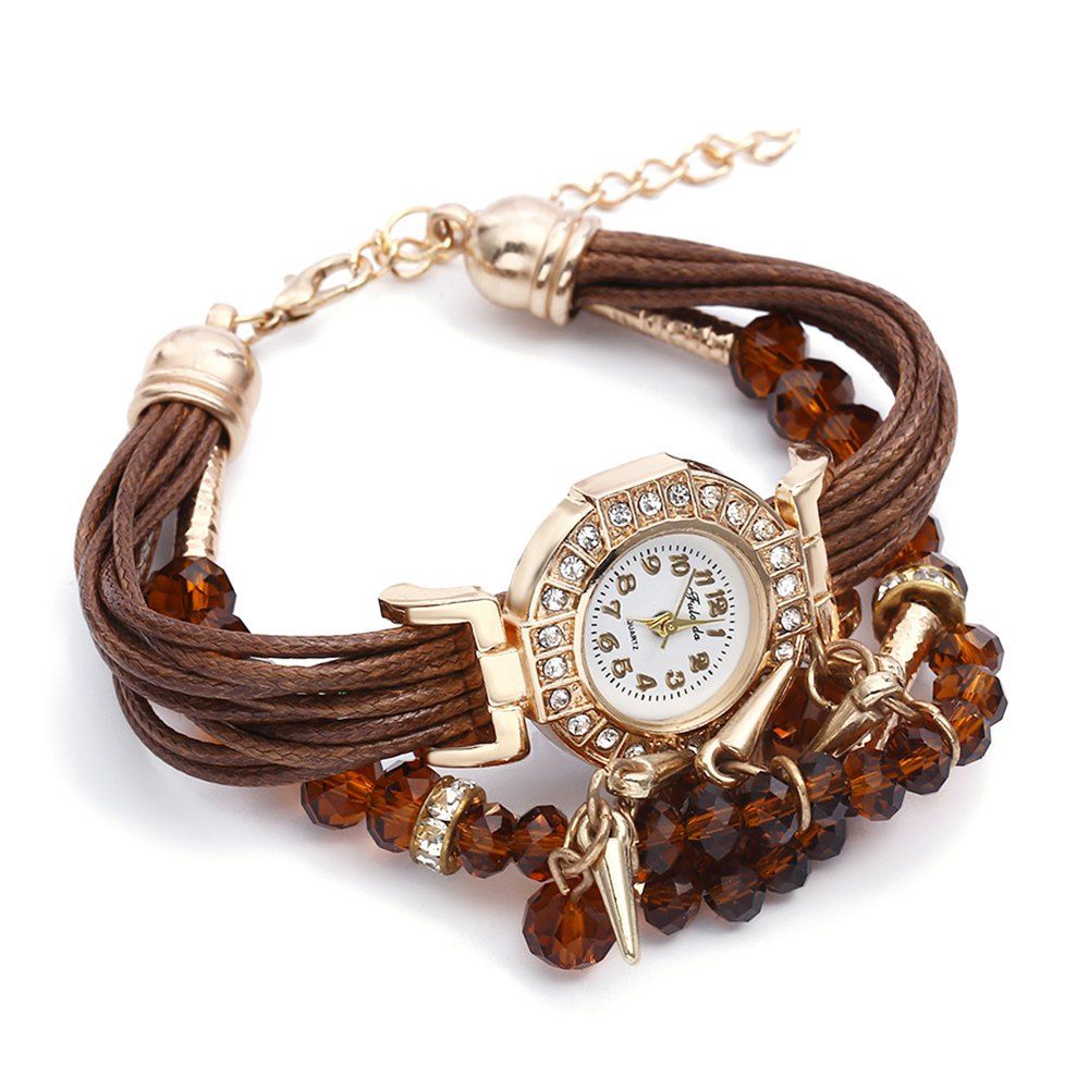 

FULAIDA Female Quartz Watch Rhinestone Bangle Fashion Wristwatch, Brown