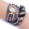 FULAIDA Montre-Bracelet Quartz Femme Mode Strass Décoration Fourrure Bracelet Cuir - Bleu 