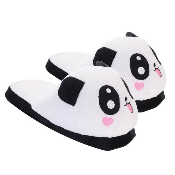 Pantoufles Mignon Panda Accueil Hiver Corail Velours Semelle Anti-Skip Supérieure - Blanc Noir ONE SIZE(35-39)