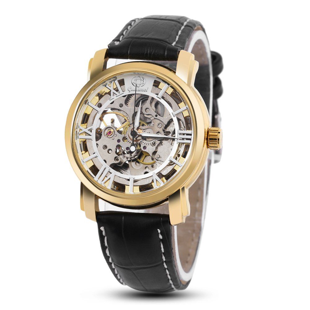 

Gucamel G046 Men Auto Mechanical Watch Hollow Dial Luminous Leather Band Wristwatch, White