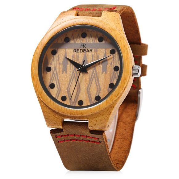 REDEAR SJ1448 - 5 Quartz en bois femme montre bracelet en cuir de cadran de modèle spécial montre-bracelet - Brun 