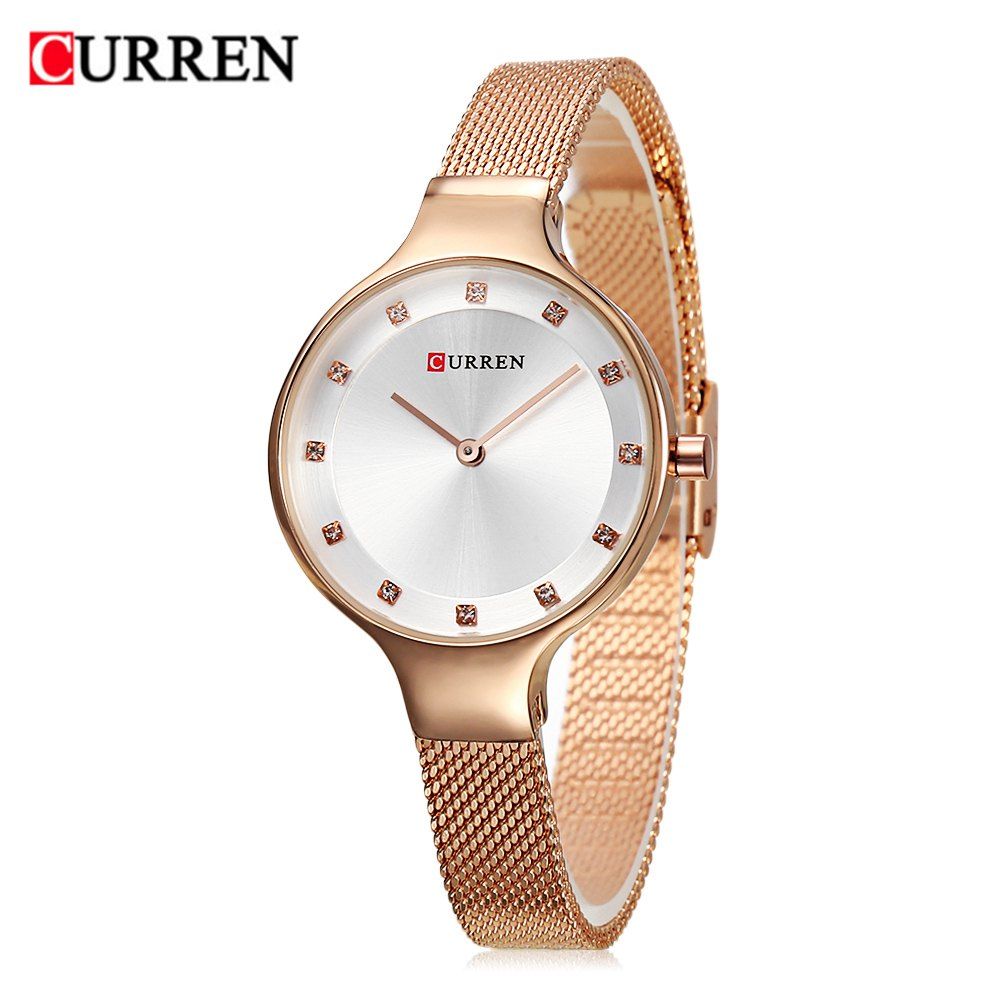

Curren 9008 Women Quartz Watch Ultra-thin Case Crystal Dial Female Wristwatch, Rose gold and white