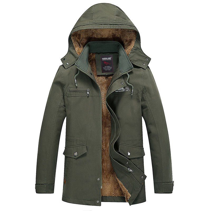 

Men Winter Solid Warm Coat, Armygreen