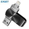 EAGET i66 USB Flash Drive 8 Pin USB3.0 OTG Rotary Design Memory Stick for iPhone 7 Plus / 7 / SE / 6S Plus / 6S / 6 / 5S / 5C / 5 - BLACK 128GB