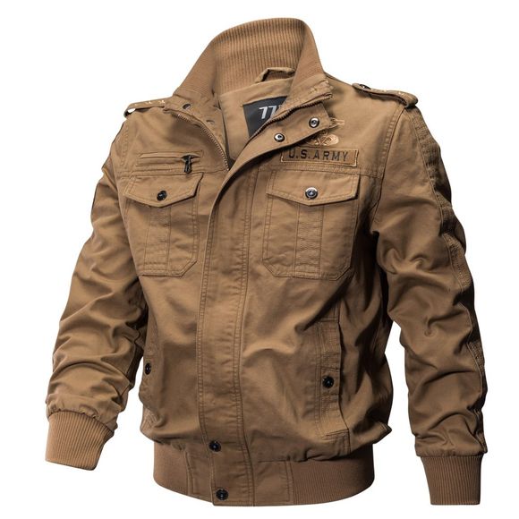 Manteau en Coton Style Militaire avec Multi Poches Grande Taille - Kaki L