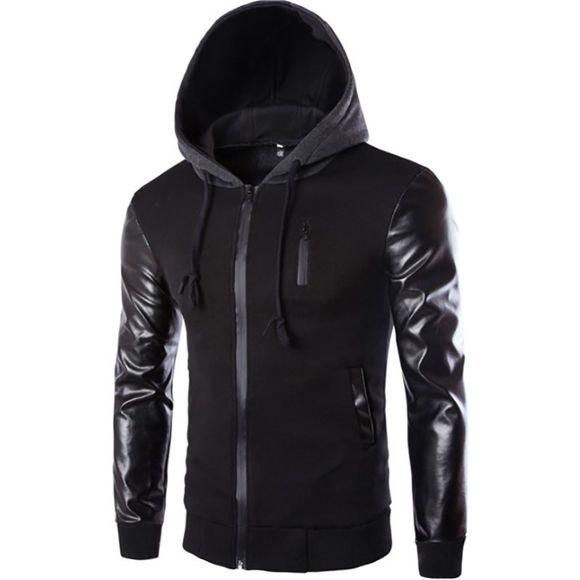 Veste en cuir Fight hommes Hooded Chest Zipper Design Fashion Casual Jacket - Noir 2XL