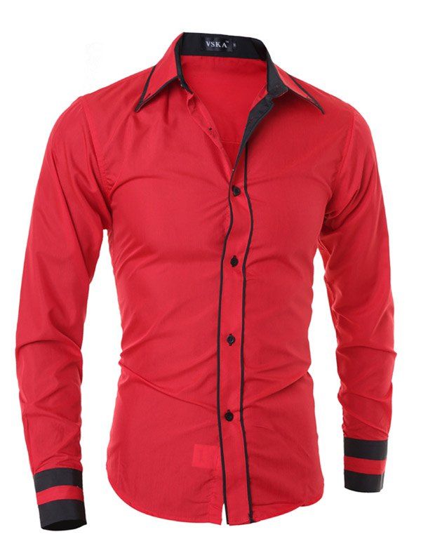 

2017 New Fashion Personality Men'S Self-Cultivation Casual Long-Sleeved Shirt, Red