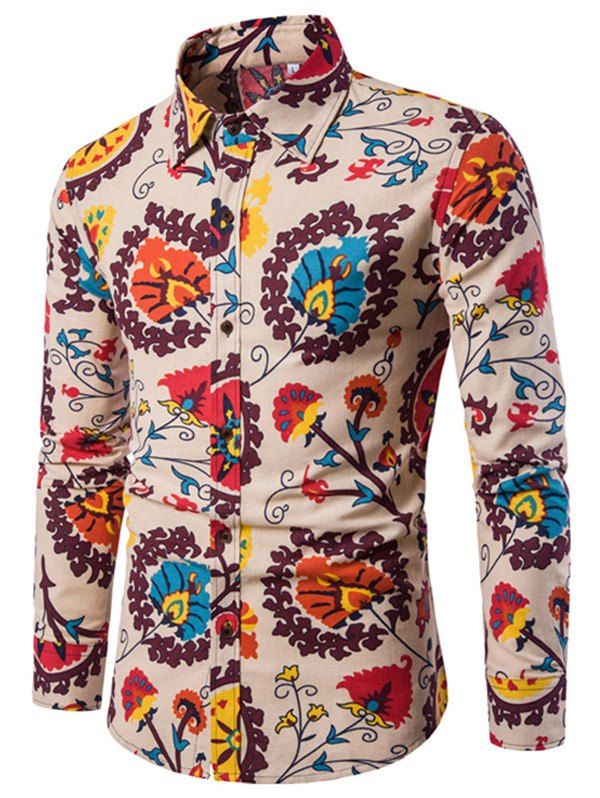 

Men'S English Style Long-Sleeve Digital Printed Shirt Plus Sizes, Beige