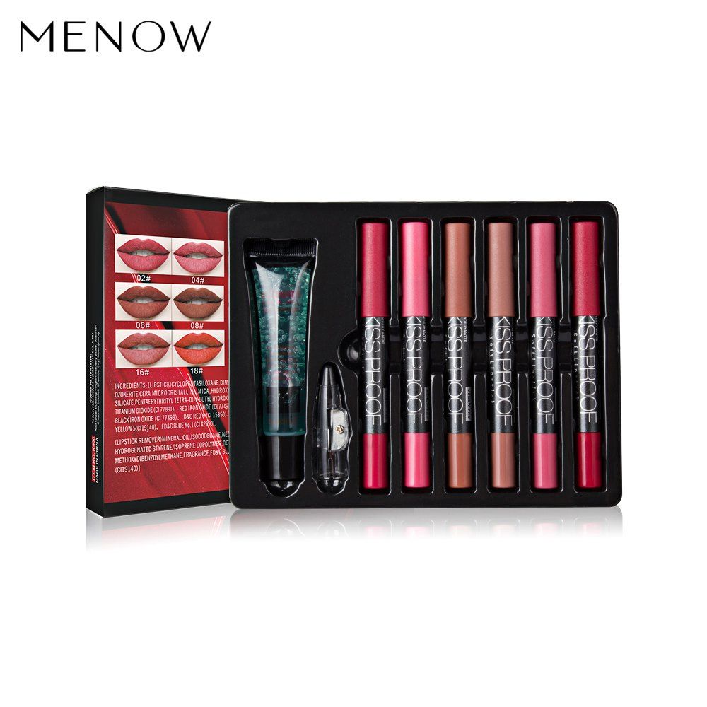 

Menow K906 Cosmetic Set 6 Color Lasting Matte Lipstick Pencil Sharpener Makeup Remover, #03