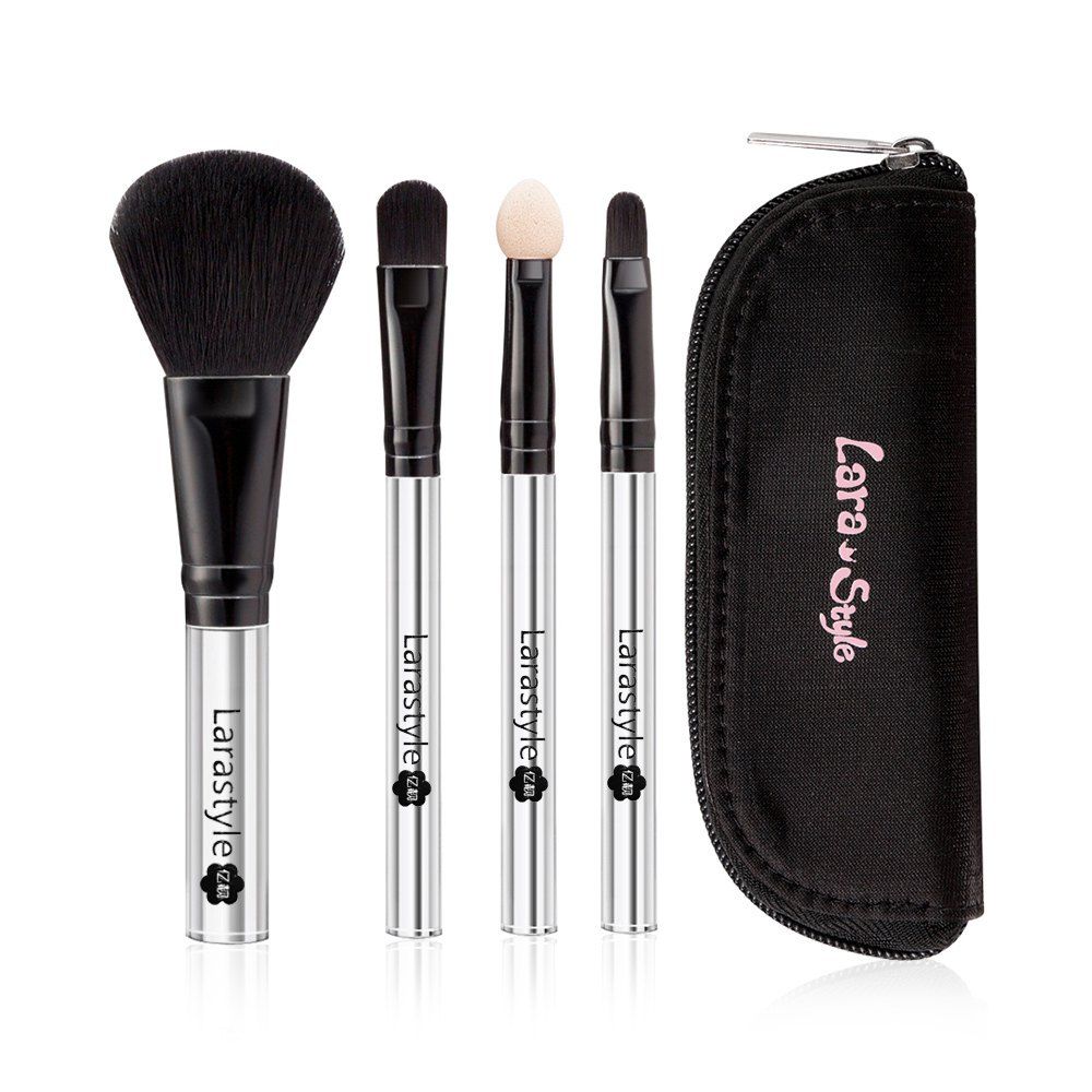 

Lara Style 4pcs Mini Make Up Brushes with Cute Bag, Black