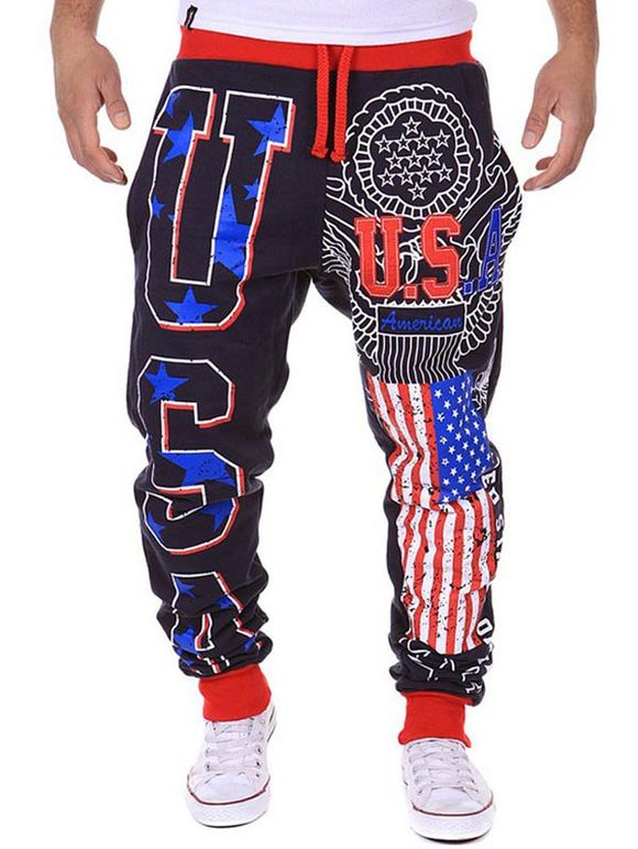 La mode des hommes American Flag Print USA Lettre Design Pantalons décontractés - Bleu Marine M