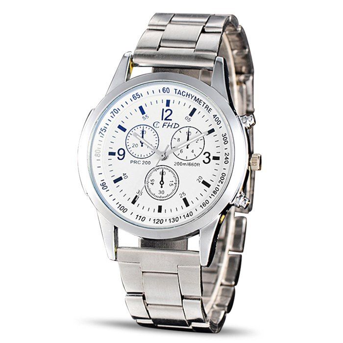

Trendy Business Alloy Band Quartz Watch for Men, White