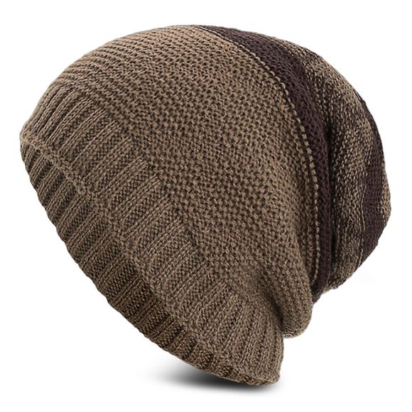 Chapeau de laine tricoté hiver Plus Casquette de ligne épaisse fluff pour hommes femmes - Kaki Léger 