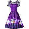 Col rond manches courtes en dentelle épissée robe imprimée halloween - Iris Pourpre S