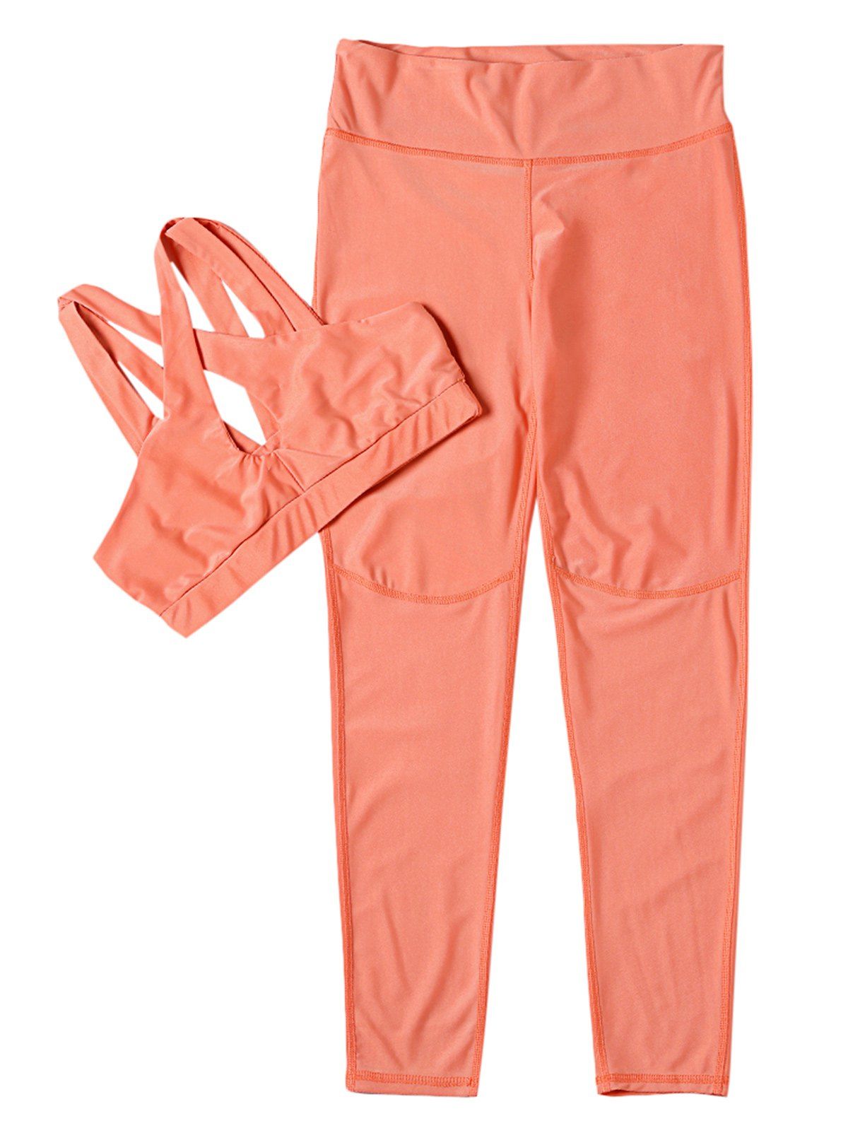

Fitted Yoga Sports Suit Crop Top Long Pant Solid Color Sportswear, Coral