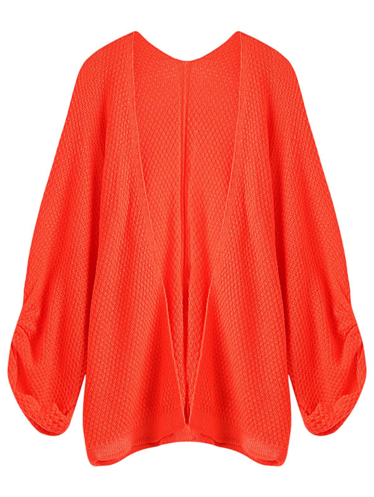 

Collarless Long Sleeve Solid Women Open Front Cardigan, Lava red