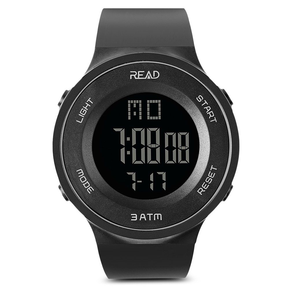 

READ R90003 Male Digital Movement Watch Resin Strap Luminous Sports Wristwatch, Black
