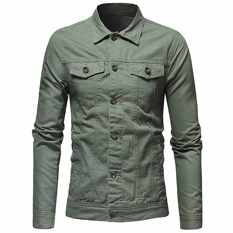 

Men's Fashion High Quality Design Solid Color Denim Simple Casual Slim Short Jac, Army green