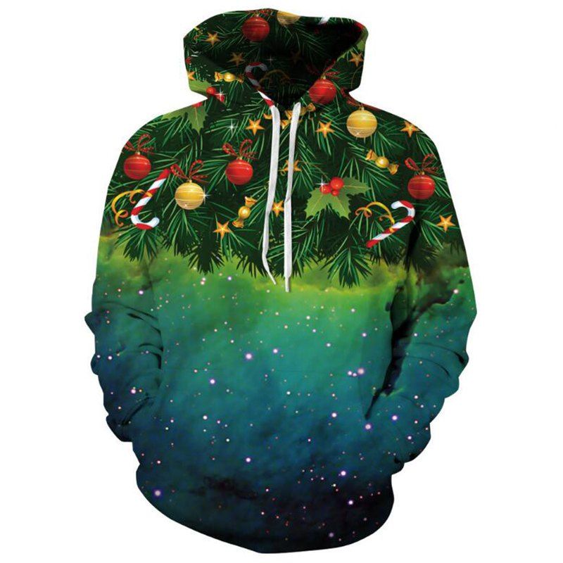 

Men Casual 3D Print Sweatshirt Gift Santa Claus Christmas Hoodie, Medium forest green