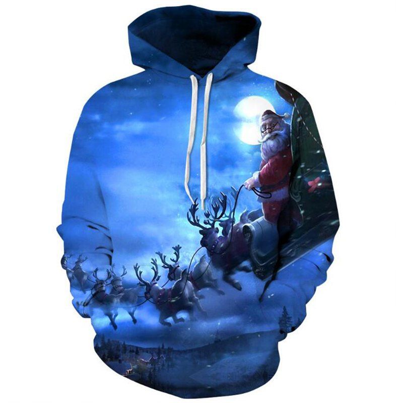 

Men's Casual 3D Print Hoodie Santa Claus Christmas Hoodie, Sky blue