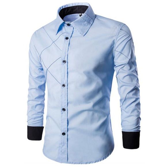 Chemise boutonnée à manches longues et à carreaux pour hommes - Bleu clair L