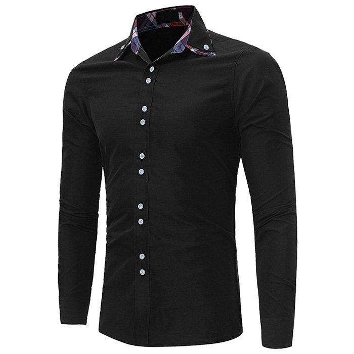 

Men's Double Collar Casual Slim Long Sleeve Shirt, Black