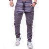 Hommes Couleur unie poches latérales Tether Pantalon élastique ceinture Beam Casual - Gris 2XL