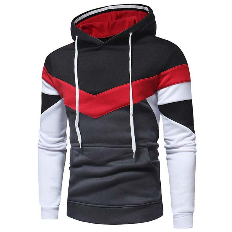 

Men's Fashion Contrast Color Stitching Casual Long-Sleeved Hooded Sweater, Black