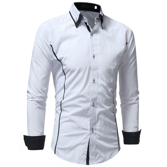 Chemise à manches longues à la mode pour hommes - Blanc 3XL