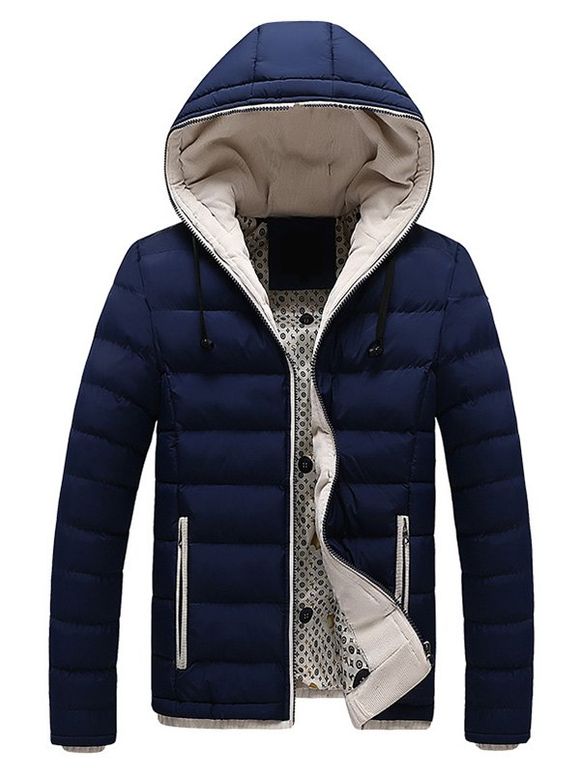 Manteau à Capuche de Matelassé Epaissie à Manches Longues à Zip Confortable - Bleu profond L