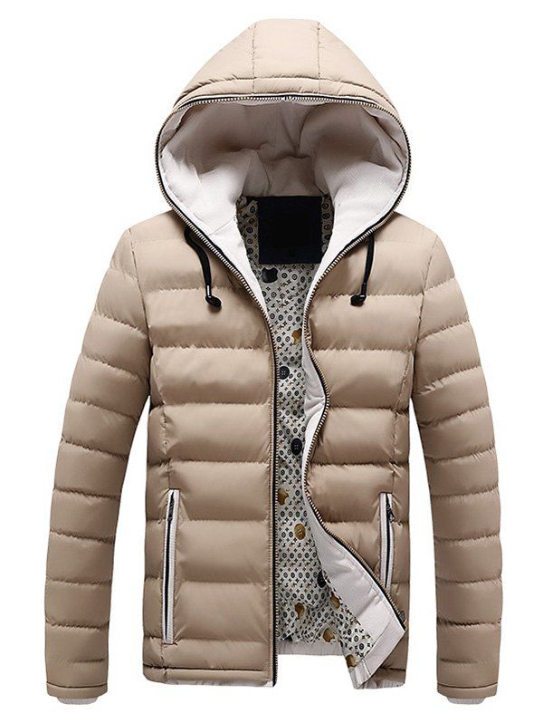 

Men Quilted Thickened Comfy Zipper Long Sleeve Hooded Coat, Khaki