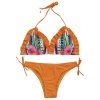 Halter Neck Backless Rembourré Imprimé Floral Ruffle Taille Basse Femmes Bikini Set - Orange Foncé L