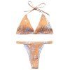 Halter Neck Backless Rembourré Imprimé Floral Shirring Taille Basse Femmes Bikini Set - Orange Rose L