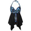 Plus Size Floral Print Halter Ruffles Board-shorts Two Pieces Women Swimwear - Noir 3XL