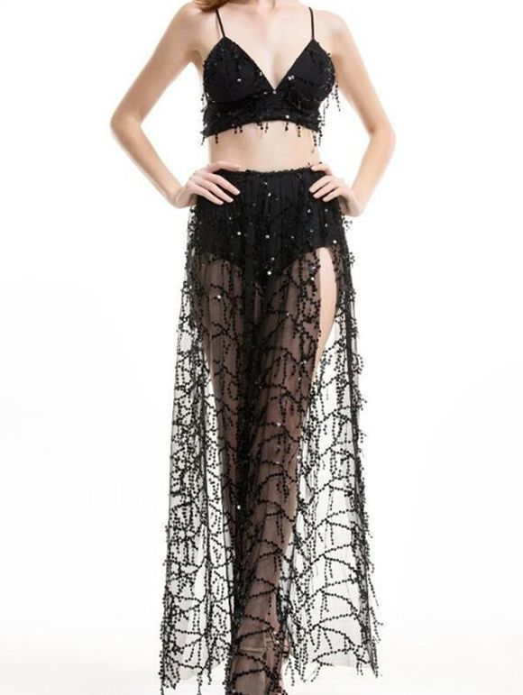 Elégante robe sexy de discothèque à fines bretelles - Noir M