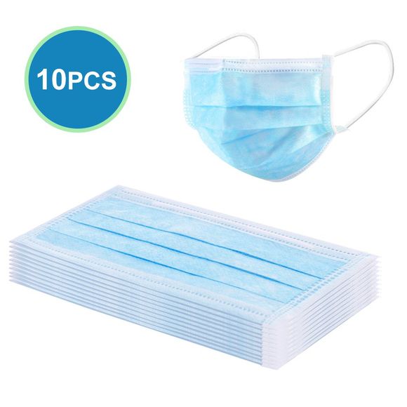 10PCS Masques Faciaux Jetables à Boucle d'Oreille Élastique Anti-Poussière Anti-bactéries pour Soins de Santé - Bleu de Ciel 10PCS