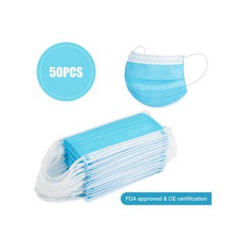 

50PCS 3-layer Face Masks Disposable Protection With FDA And CE Certification Dustproof, Deep sky blue
