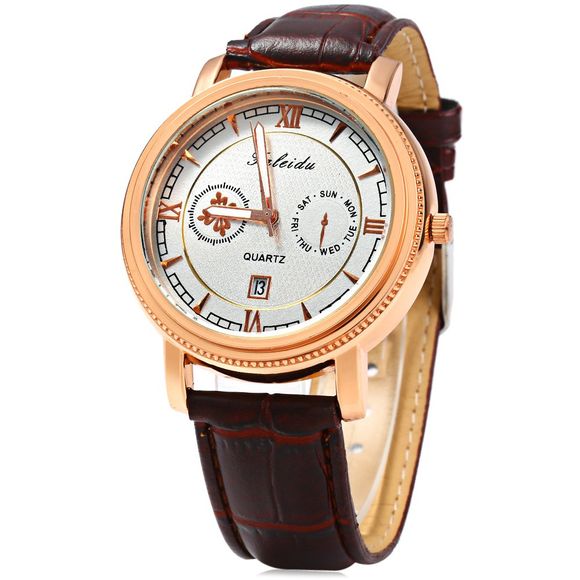Faleidu 1061 Montre à Quartz Bracelet en Cuir Fonction de Date pour Homme - Brun et Or 