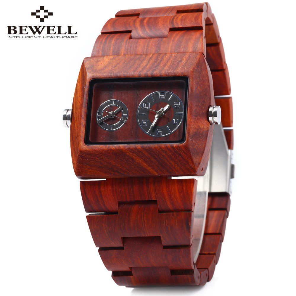 

BEWELL ZS - W021C Wooden Men Quartz Watch Double Movement, Red sandalwood