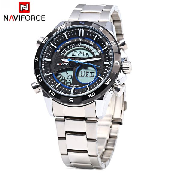 Naviforce 9031 Men Quartz Watch LED Wristwatch Stainless Steel Band Calendar - 4 