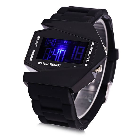 Chronomètre d'affichage de Jour d'alarme LED Montre de Cadran de Forme d'avion de Sport - Noir 